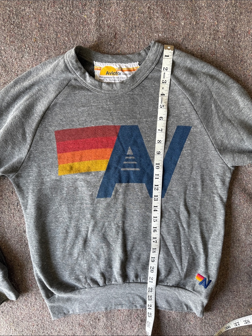 Aviator Nation Unisex Gray Crewneck Sweatshirt with Retro Stripe Logo (Size XS) - Picture 6 of 7